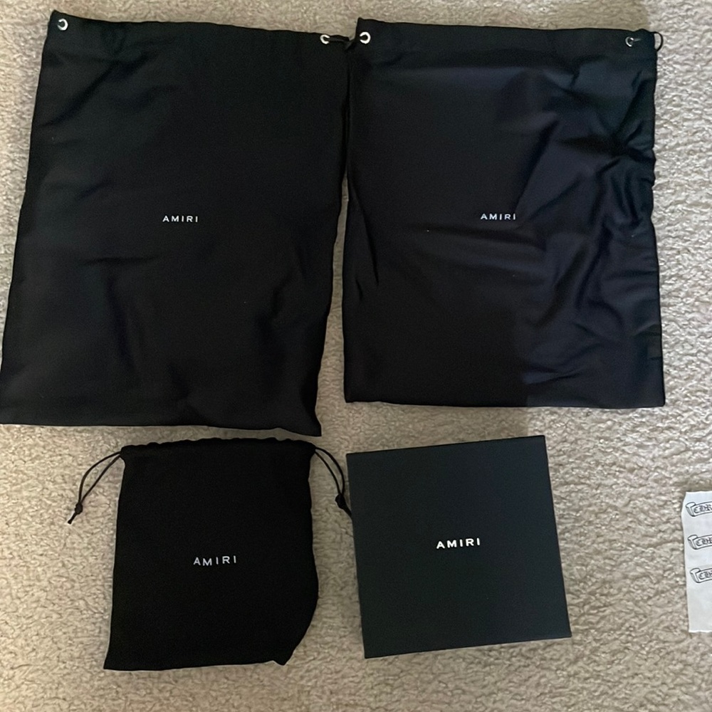 3 medium, one small amiri dust bags with one small box